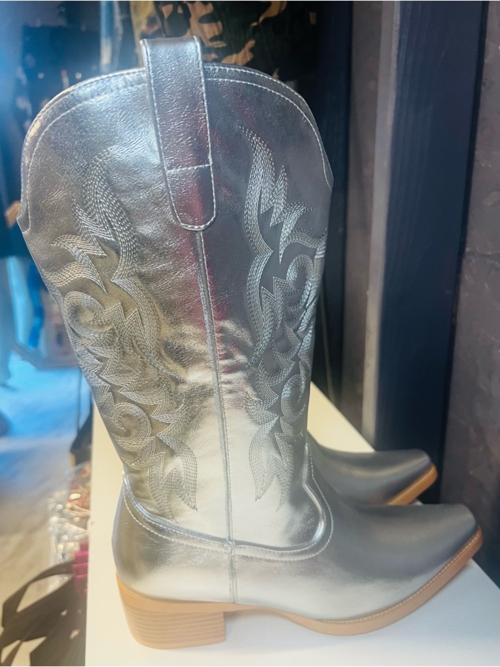 Silver Metallic Cowboy Boots Western Size 7 - Picture 10 of 13